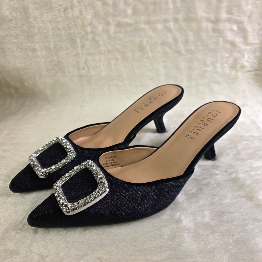 Journee Collection Rishie Mules Black Rhinestone Buckle Womens 8.5 New